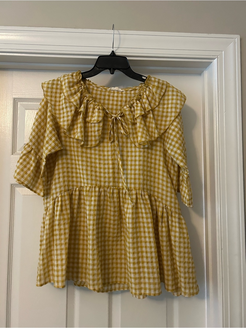 ' Yellow Gingham Ruffle Peplum Top - Brand